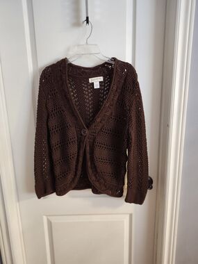 Brown Crochet Button-Front Women's Sweater Cardigan
